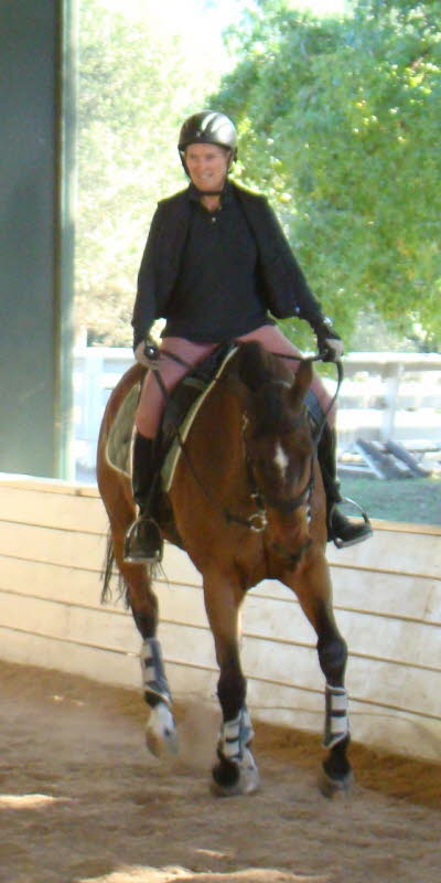 Liz substituted Gino for Ally  hes not used to being ridden this way, but he is sweet and tries so hard!